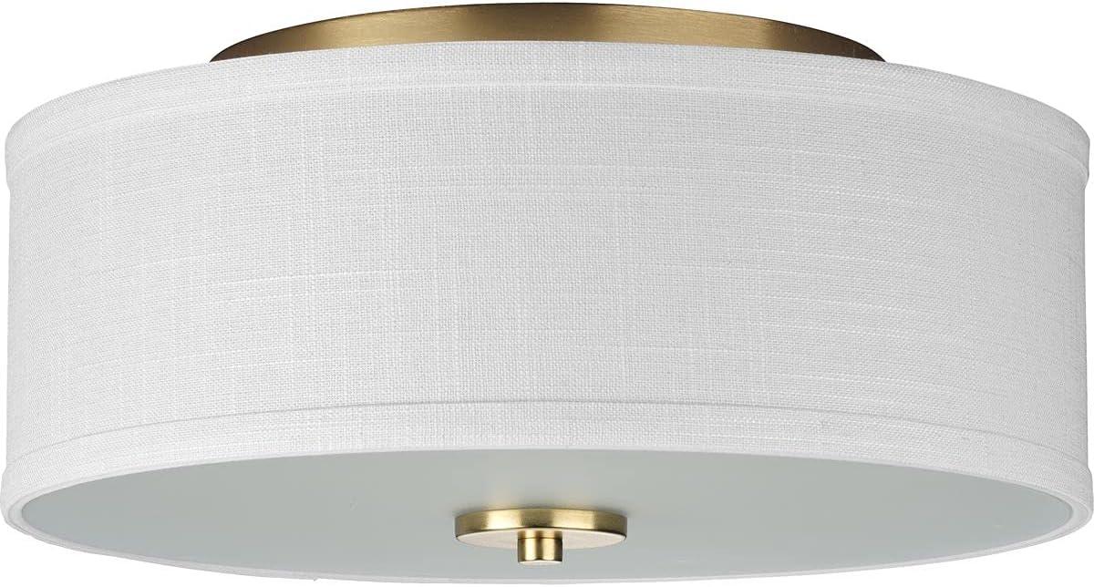 image:imageProgress Lighting Inspire Collection 3Light Ceiling Light Semi Flush Mount Ceiling Light Fixture with Summer Linen Light Shade for Interior Kitchen Lights Hallway 18 by 115 Satin BrassSatin Brass with New Traditional Shade
