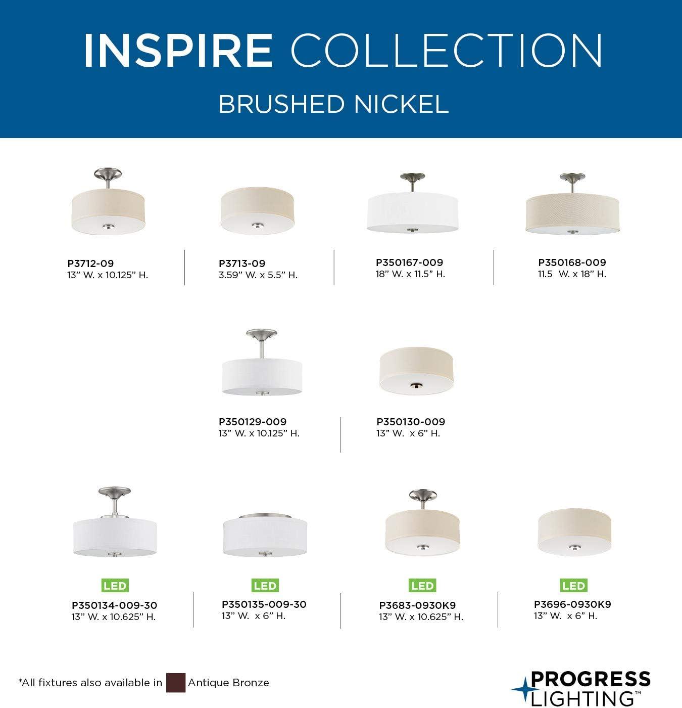 image:imageProgress Lighting Inspire Collection 3Light Ceiling Light Semi Flush Mount Ceiling Light Fixture with Summer Linen Light Shade for Interior Kitchen Lights Hallway 18 by 115 Satin BrassBrushed Nickel with Summer Linen Shade