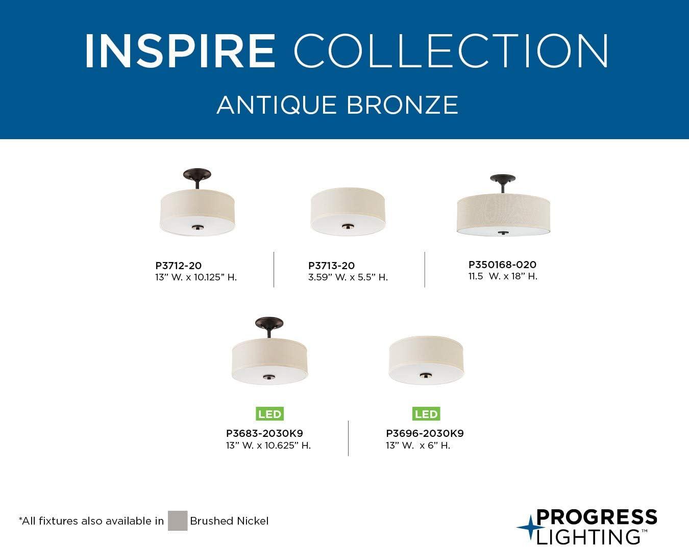 image:imageProgress Lighting Inspire Collection 3Light Ceiling Light Semi Flush Mount Ceiling Light Fixture with Summer Linen Light Shade for Interior Kitchen Lights Hallway 18 by 115 Satin BrassAntique Bronze with OffWhite Linen Shade