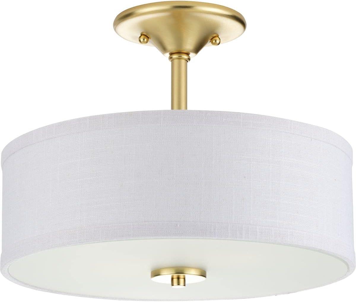 image:imageProgress Lighting Inspire Collection 3Light Ceiling Light Semi Flush Mount Ceiling Light Fixture with Summer Linen Light Shade for Interior Kitchen Lights Hallway 18 by 115 Satin BrassSatin Brass with New Traditional Shade