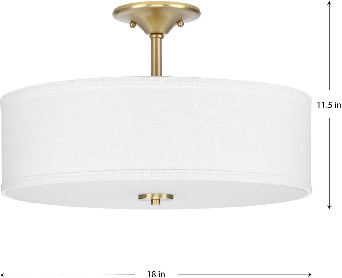 image:imageProgress Lighting Inspire Collection 3Light Ceiling Light Semi Flush Mount Ceiling Light Fixture with Summer Linen Light Shade for Interior Kitchen Lights Hallway 18 by 115 Satin BrassSatin Brass with Summer Linen Shade