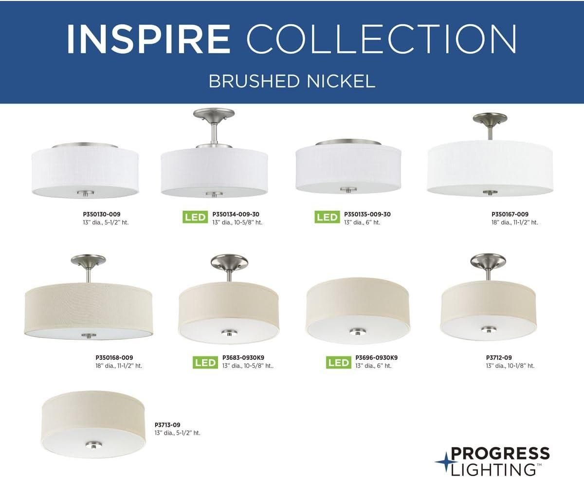 image:imageProgress Lighting Inspire Collection 3Light Ceiling Light Semi Flush Mount Ceiling Light Fixture with Summer Linen Light Shade for Interior Kitchen Lights Hallway 18 by 115 Satin BrassBrushed Nickel with Summer Linen Shade