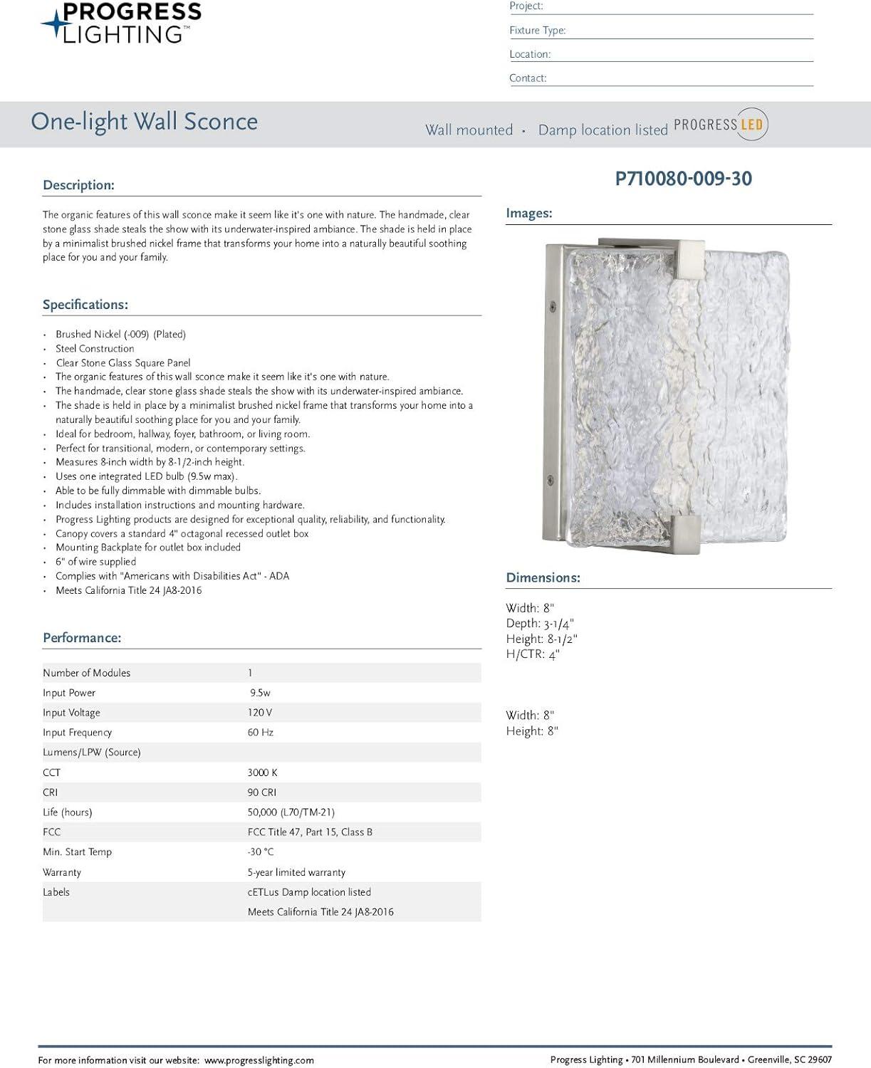 image:imageProgress Lighting LED Stone Glass Sconce Collection Brushed Nickel ADA Wall Sconce 850x800x800Nickel