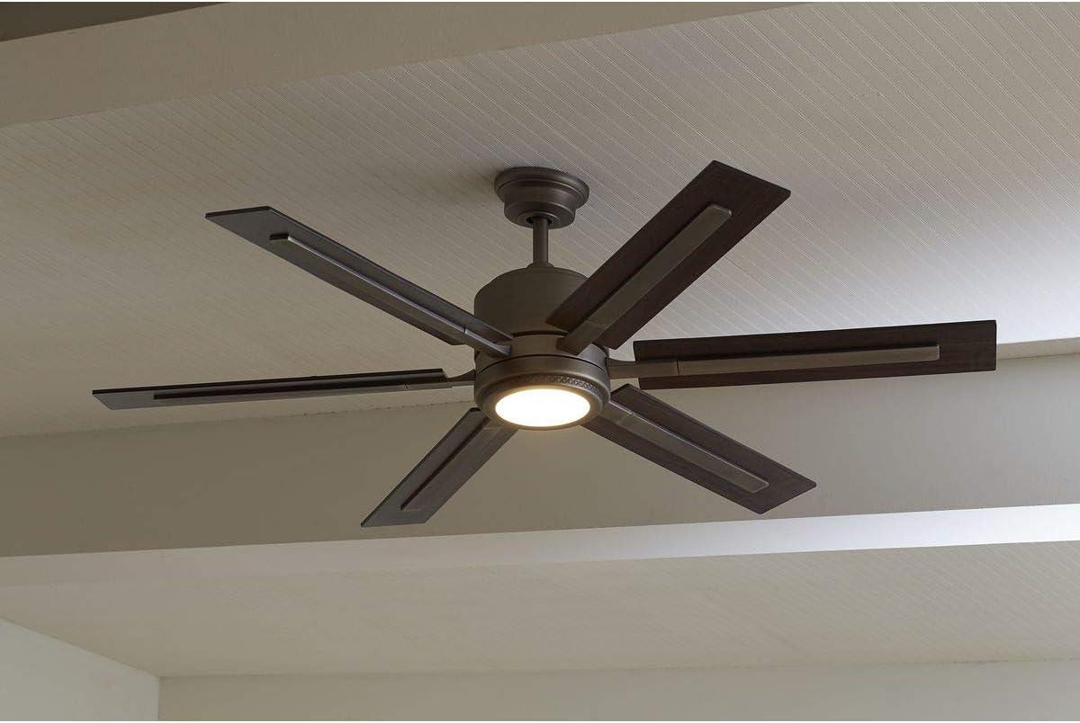 image:imageProgress Lighting P25868130K Protruding Mount 6 WalnutDriftwood Blades Ceiling fan with 17 watts light Antique Nickel