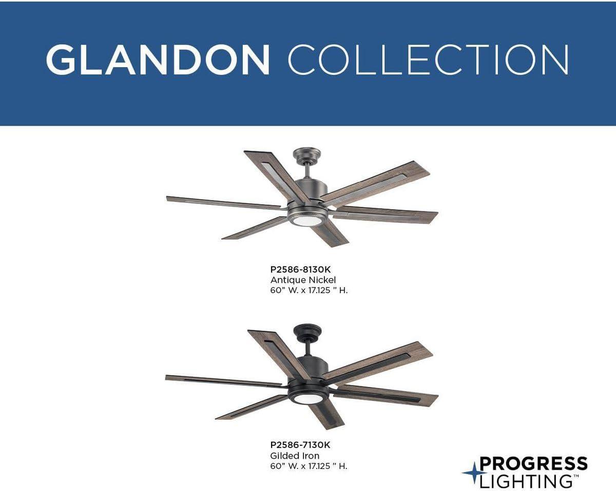 image:imageProgress Lighting P25868130K Protruding Mount 6 WalnutDriftwood Blades Ceiling fan with 17 watts light Antique Nickel