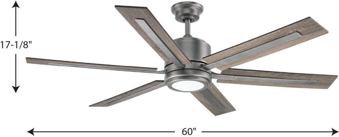 image:imageProgress Lighting P25868130K Protruding Mount 6 WalnutDriftwood Blades Ceiling fan with 17 watts light Antique Nickel