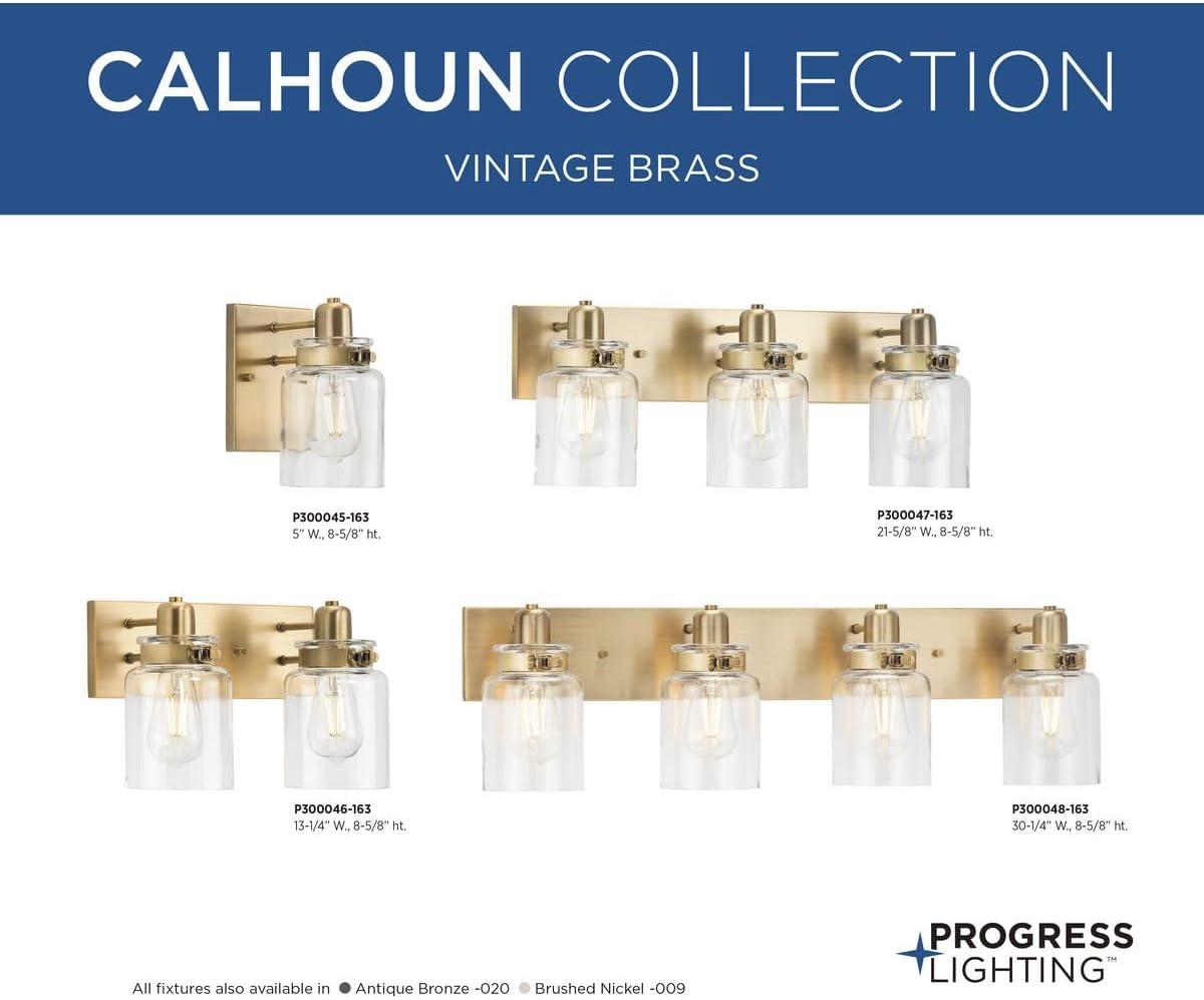 image:imageProgress Lighting P300045163 Calhoun Collection Clear Glass Farmhouse Bath Vanity Light 1 Light Vintage BrassVintage Brass