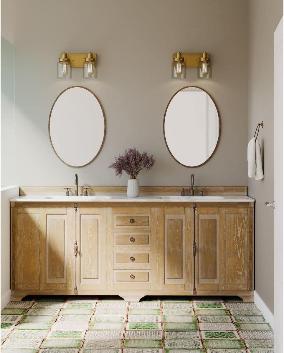 image:imageProgress Lighting P300045163 Calhoun Collection Clear Glass Farmhouse Bath Vanity Light 1 Light Vintage BrassVintage Brass
