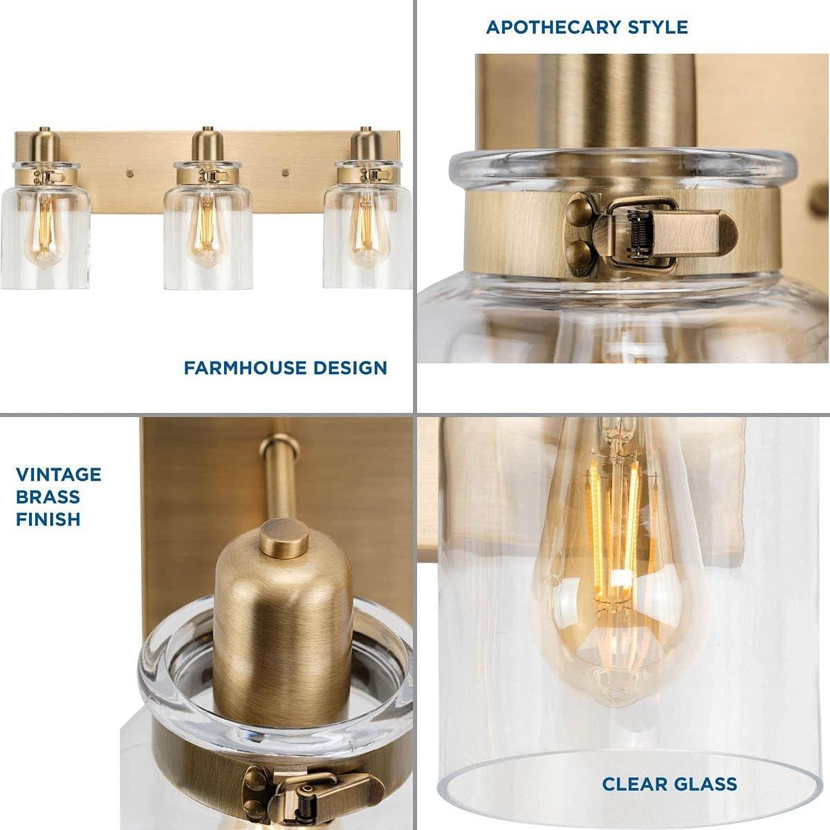 image:imageProgress Lighting P300045163 Calhoun Collection Clear Glass Farmhouse Bath Vanity Light 1 Light Vintage BrassVintage Brass
