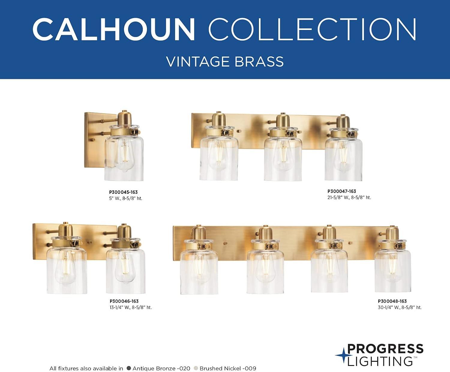 image:imageProgress Lighting P300045163 Calhoun Collection Clear Glass Farmhouse Bath Vanity Light 1 Light Vintage BrassVintage Brass