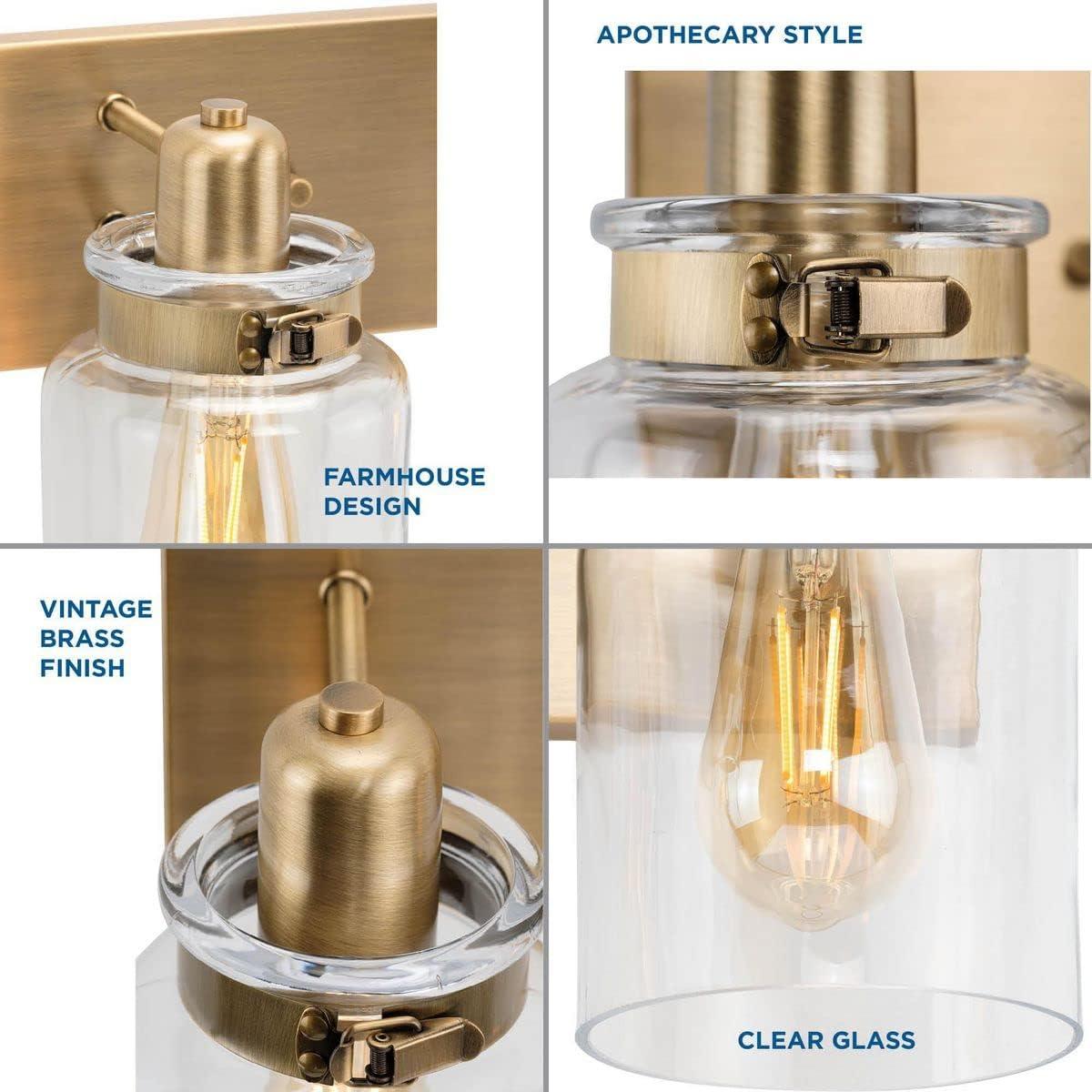 image:imageProgress Lighting P300045163 Calhoun Collection Clear Glass Farmhouse Bath Vanity Light 1 Light Vintage BrassVintage Brass