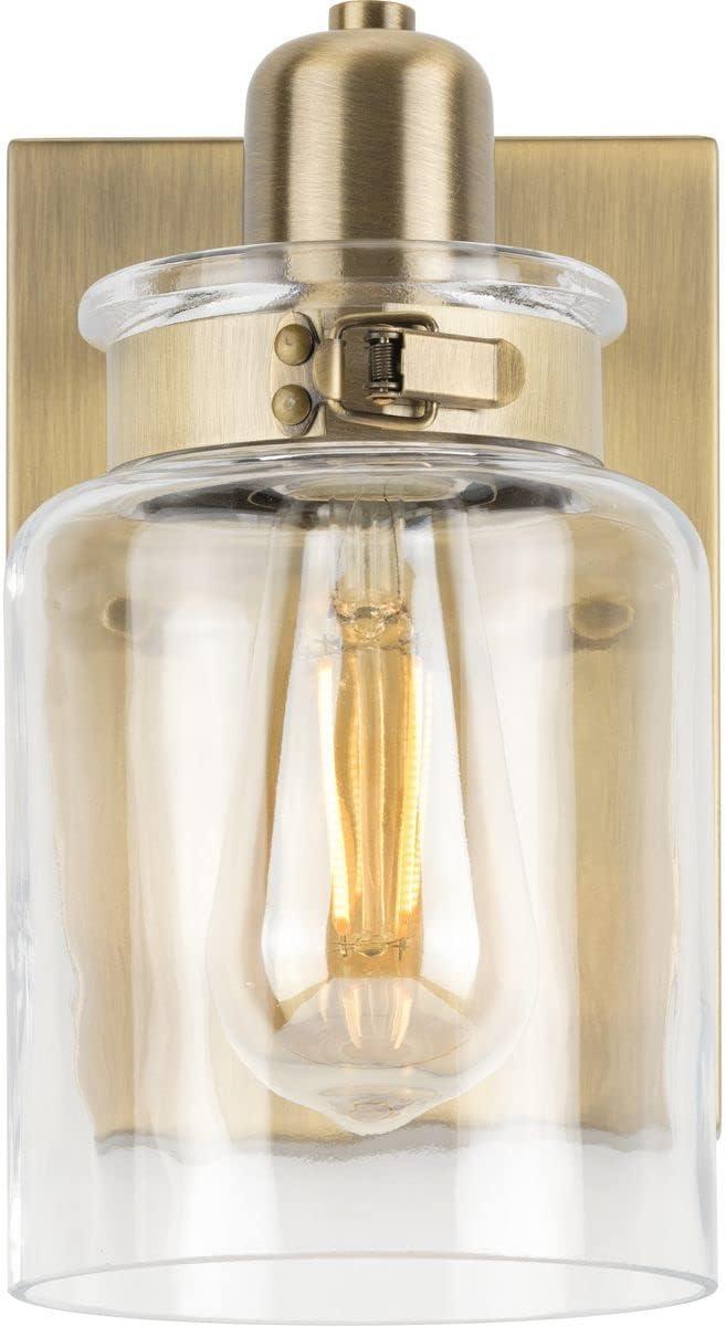 image:imageProgress Lighting P300045163 Calhoun Collection Clear Glass Farmhouse Bath Vanity Light 1 Light Vintage BrassVintage Brass
