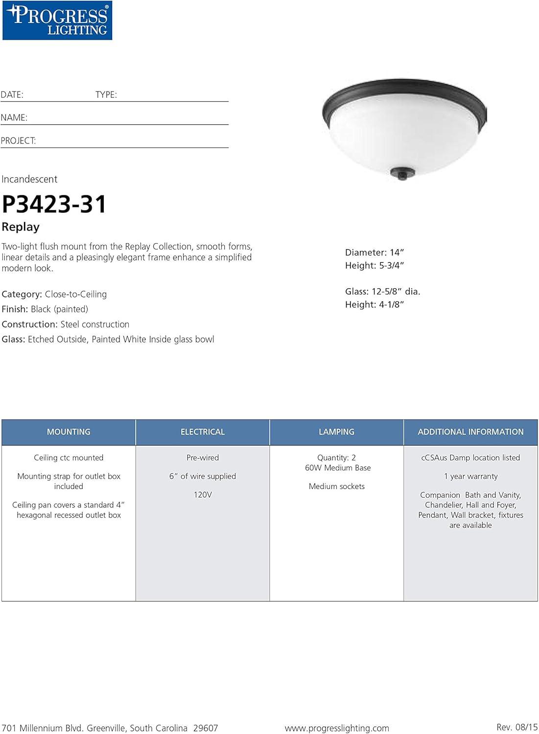 image:imageProgress Lighting Replay Collection 2Light Ceiling Light Flush Mount Ceiling Light Fixture for Interior Kitchen Lights Hallway Bedroom Living Room 14Inch by 534Inch Polished NickelTextured Black