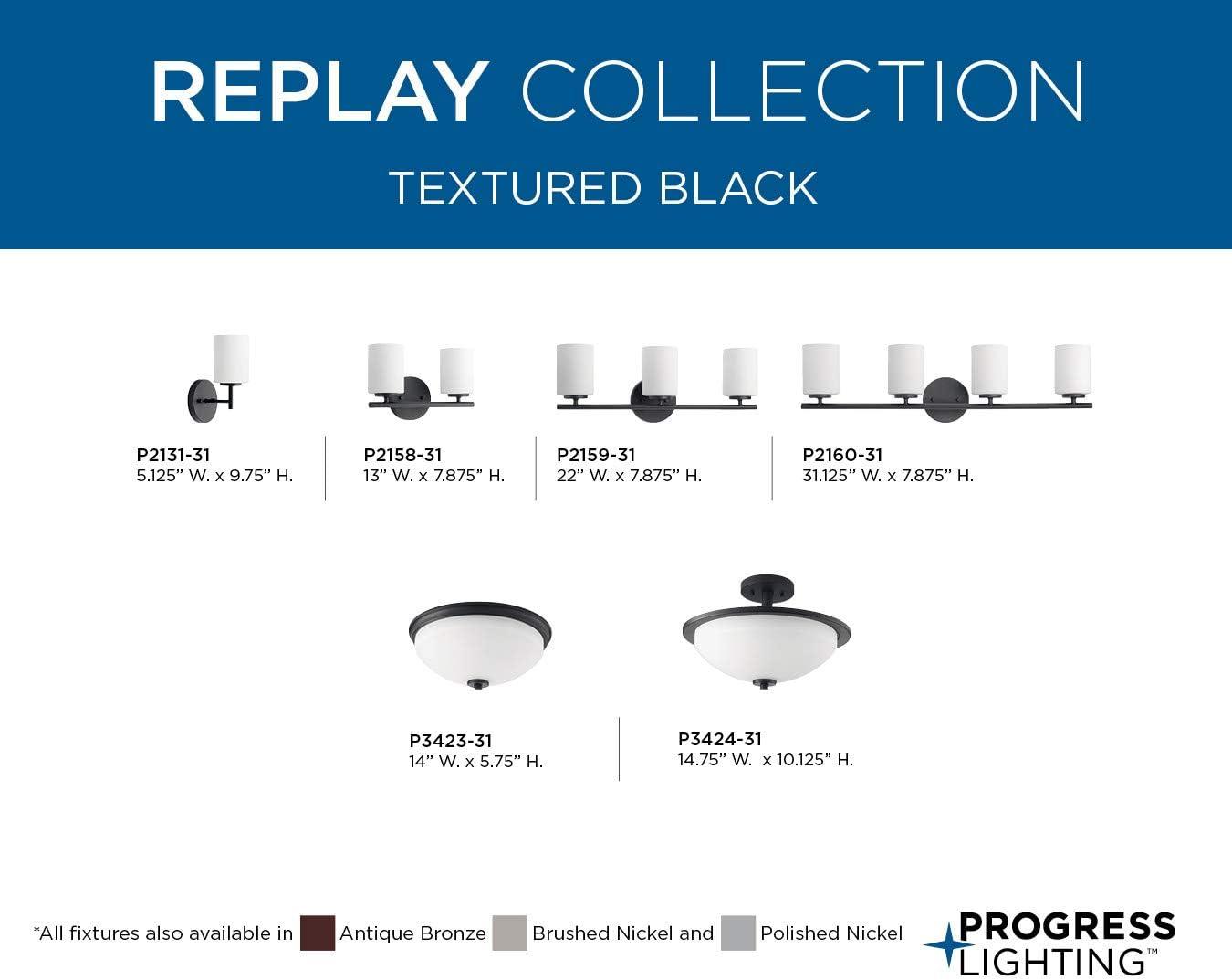 image:imageProgress Lighting Replay Collection 2Light Ceiling Light Flush Mount Ceiling Light Fixture for Interior Kitchen Lights Hallway Bedroom Living Room 14Inch by 534Inch Polished NickelTextured Black