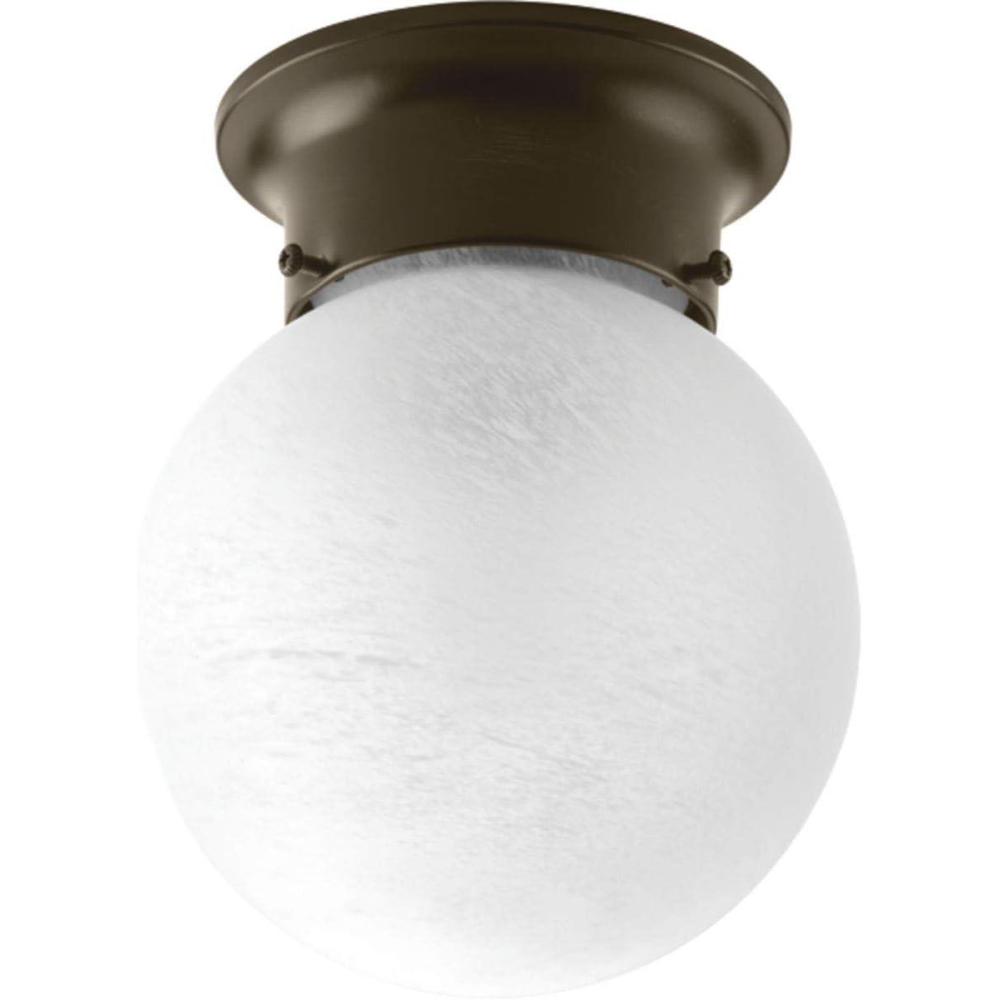 image:imageProgress Lighting 1 Light Ceiling Light 6Inch Glass Globe Flush Mount Ceiling Lighting Fixture Dimmable White Glass Brushed Nickel P340109Antique Bronze