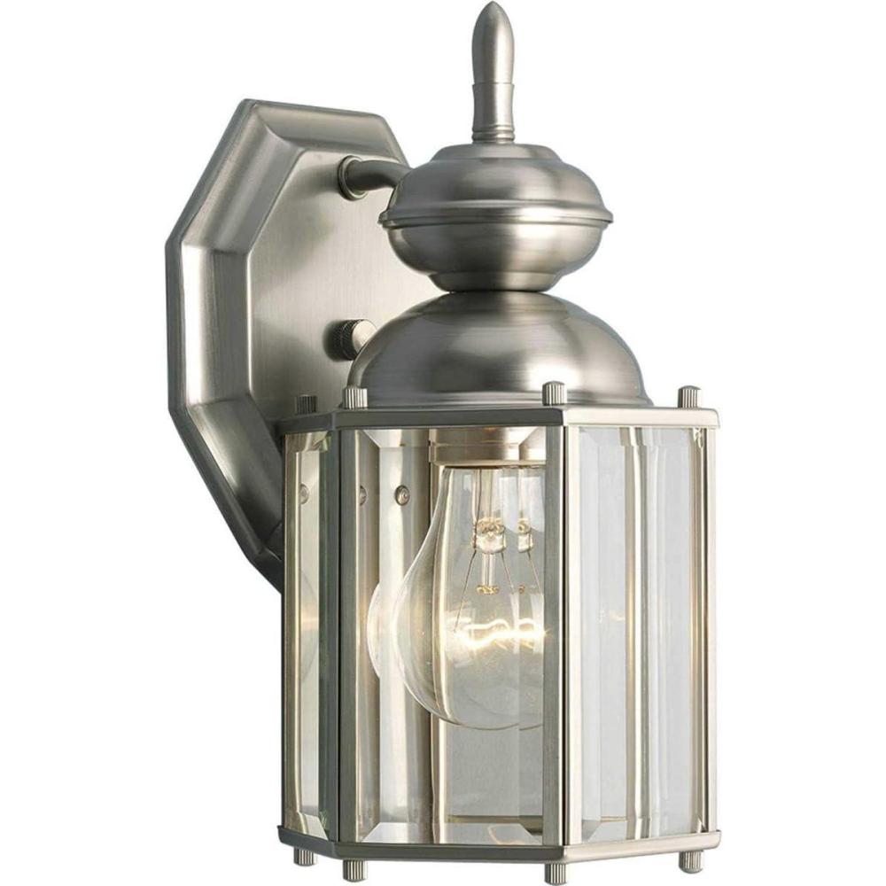 image:imageProgress Lighting 1Light Clear Beveled Glass Traditional Outdoor Wall Lantern Light BrassGUARD Lantern Collection Outdoor P575609 Brushed NickelBrushed Nickel