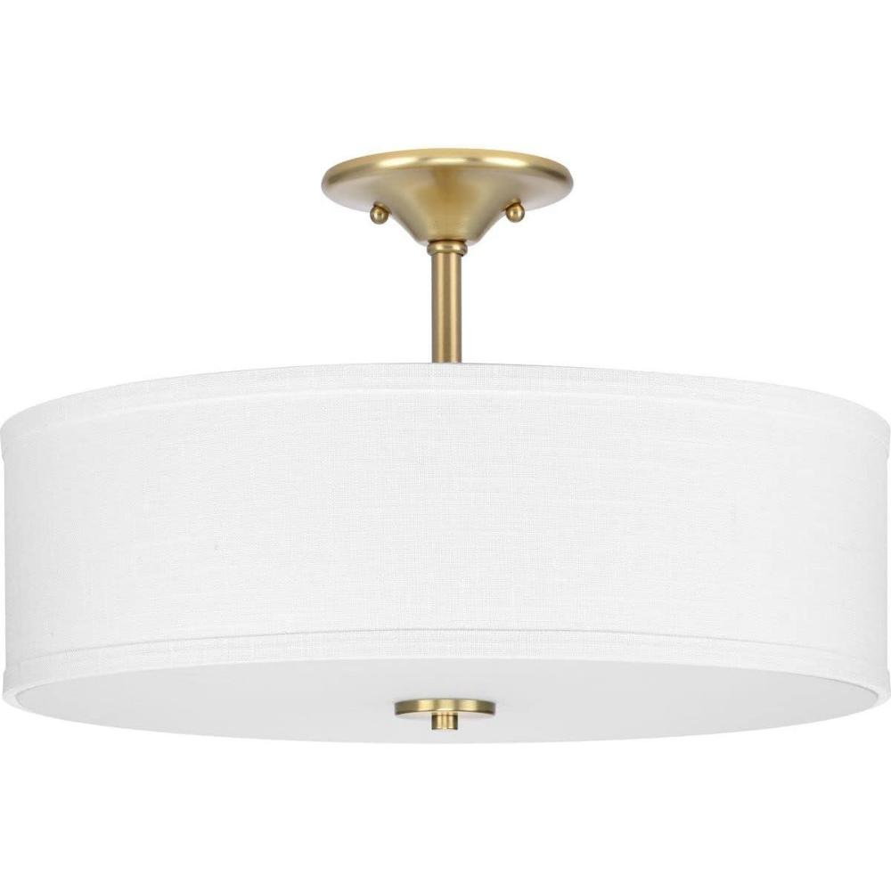 image:imageProgress Lighting Inspire Collection 3Light Ceiling Light Semi Flush Mount Ceiling Light Fixture with Summer Linen Light Shade for Interior Kitchen Lights Hallway 18 by 115 Satin BrassSatin Brass with Summer Linen Shade