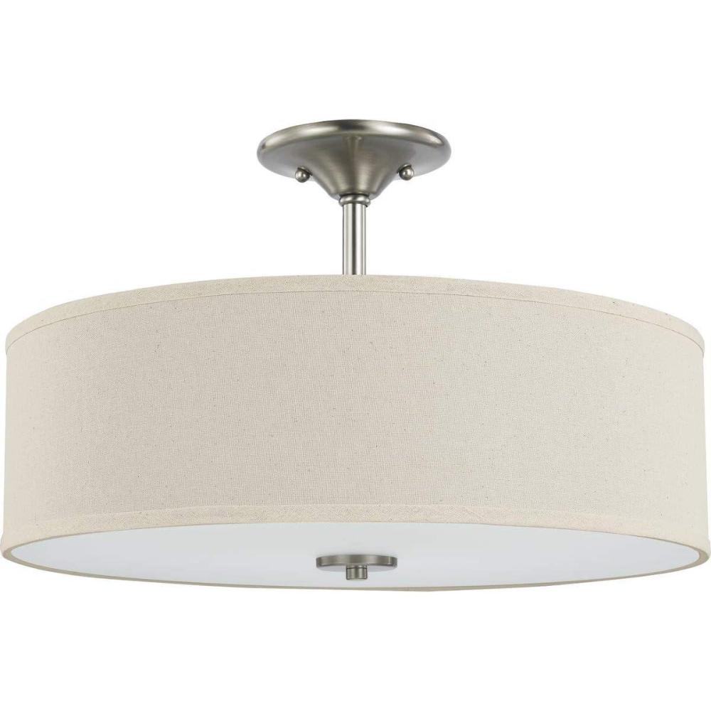 image:imageProgress Lighting Inspire Collection 3Light Ceiling Light Semi Flush Mount Ceiling Light Fixture with Summer Linen Light Shade for Interior Kitchen Lights Hallway 18 by 115 Satin BrassBrushed Nickel with OffWhite Linen Shade