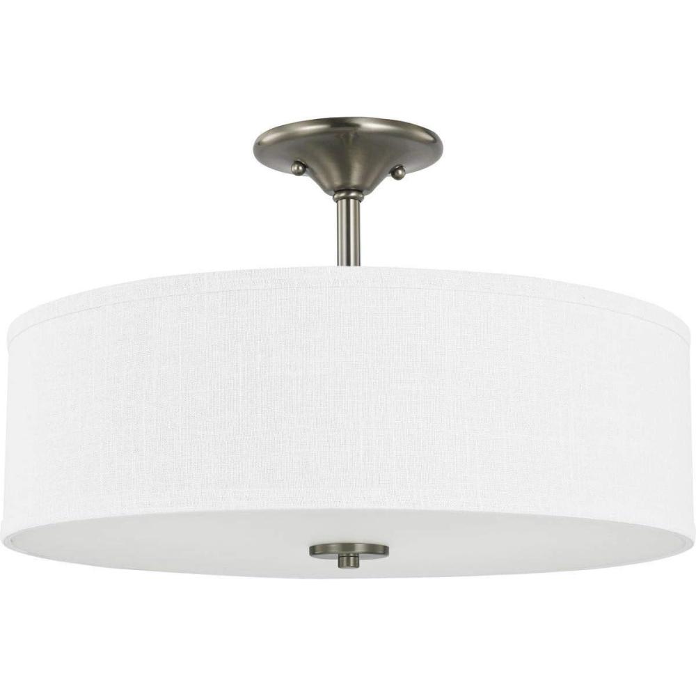image:imageProgress Lighting Inspire Collection 3Light Ceiling Light Semi Flush Mount Ceiling Light Fixture with Summer Linen Light Shade for Interior Kitchen Lights Hallway 18 by 115 Satin BrassBrushed Nickel with Summer Linen Shade