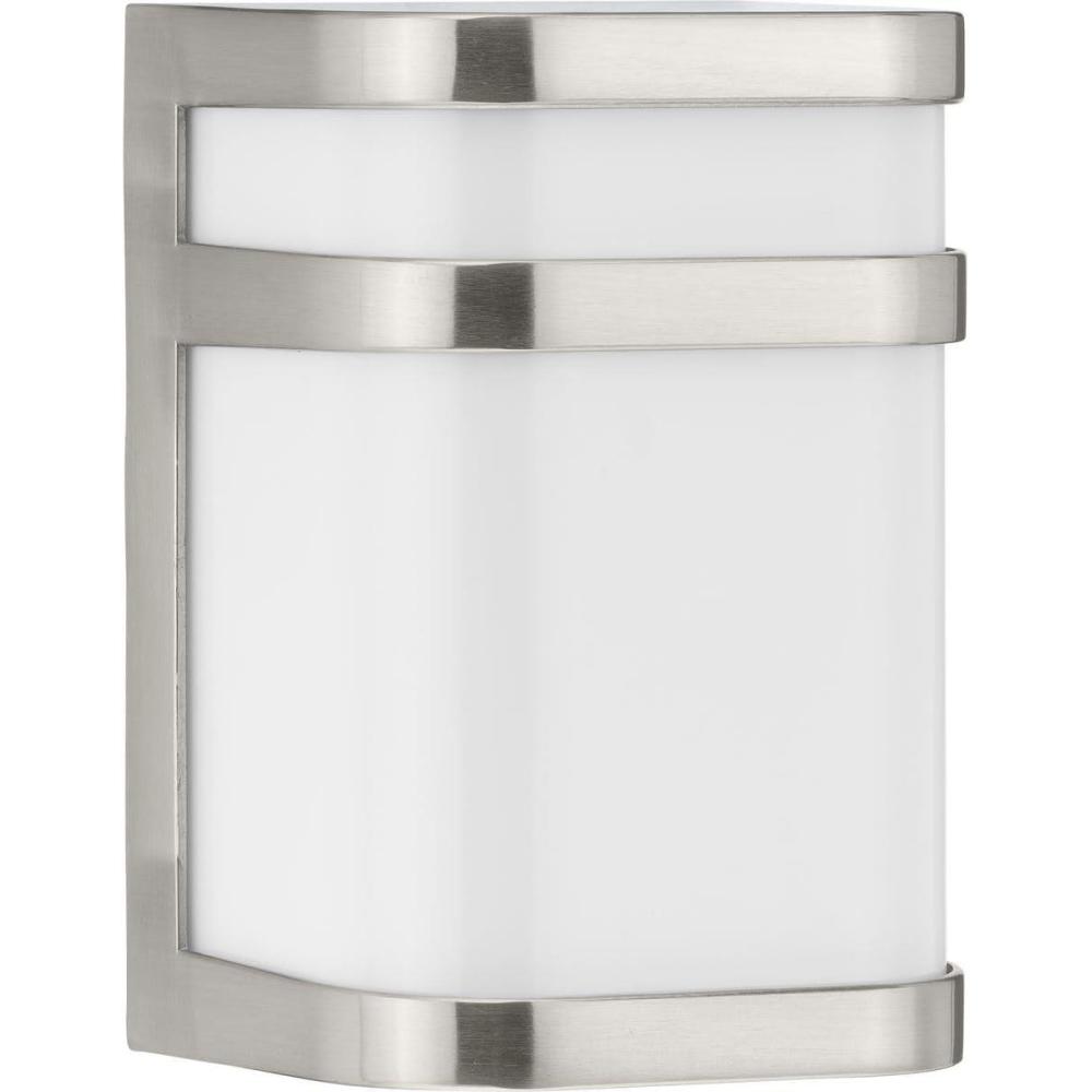 image:imageProgress Lighting Valera LED Collection 1Light Matte White Acrylic Shade Modern Outdoor Small Wall Lantern Light Brushed NickelNickel