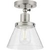 Progress Lighting Hinton Collection 1-Light Seeded Glass Brushed Nickel Industrial Flush Mount Ceiling Light, 10.00×8.00×8.00