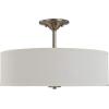 Progress Lighting Inspire Collection 3-Light Ceiling Light, Semi Flush Mount Ceiling Light Fixture with Summer Linen Light Shade for Interior Kitchen Lights, Hallway, 18″ by 11.5″, Satin Brass(Brushed Nickel with Off-White Linen Shade)