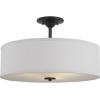 Progress Lighting Inspire Collection 3-Light Ceiling Light, Semi Flush Mount Ceiling Light Fixture with Summer Linen Light Shade for Interior Kitchen Lights, Hallway, 18″ by 11.5″, Satin Brass(Graphite with Summer Linen Shade)
