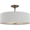 Progress Lighting Inspire Collection 3-Light Ceiling Light, Semi Flush Mount Ceiling Light Fixture with Summer Linen Light Shade for Interior Kitchen Lights, Hallway, 18″ by 11.5″, Satin Brass(Brushed Nickel with Off-White Linen Shade)