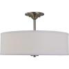 Progress Lighting Inspire Collection 3-Light Ceiling Light, Semi Flush Mount Ceiling Light Fixture with Summer Linen Light Shade for Interior Kitchen Lights, Hallway, 18″ by 11.5″, Satin Brass(Brushed Nickel with Summer Linen Shade)