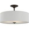 Progress Lighting Inspire Collection 3-Light Ceiling Light, Semi Flush Mount Ceiling Light Fixture with Summer Linen Light Shade for Interior Kitchen Lights, Hallway, 18″ by 11.5″, Satin Brass(Antique Bronze with Off-White Linen Shade)