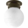 Progress Lighting 1 Light Ceiling Light, 6-Inch Glass Globe Flush Mount Ceiling Lighting Fixture, Dimmable, White Glass, Brushed Nickel (P3401-09)(Antique Bronze)