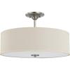 Progress Lighting Inspire Collection 3-Light Ceiling Light, Semi Flush Mount Ceiling Light Fixture with Summer Linen Light Shade for Interior Kitchen Lights, Hallway, 18″ by 11.5″, Satin Brass(Brushed Nickel with Off-White Linen Shade)