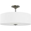 Progress Lighting Inspire Collection 3-Light Ceiling Light, Semi Flush Mount Ceiling Light Fixture with Summer Linen Light Shade for Interior Kitchen Lights, Hallway, 18″ by 11.5″, Satin Brass(Brushed Nickel with Summer Linen Shade)