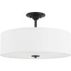 Progress Lighting Inspire Collection 3-Light Ceiling Light, Semi Flush Mount Ceiling Light Fixture with Summer Linen Light Shade for Interior Kitchen Lights, Hallway, 18″ by 11.5″, Satin Brass(Graphite with Summer Linen Shade)