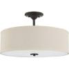 Progress Lighting Inspire Collection 3-Light Ceiling Light, Semi Flush Mount Ceiling Light Fixture with Summer Linen Light Shade for Interior Kitchen Lights, Hallway, 18″ by 11.5″, Satin Brass(Antique Bronze with Off-White Linen Shade)