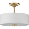 Progress Lighting Inspire Collection 3-Light Ceiling Light, Semi Flush Mount Ceiling Light Fixture with Summer Linen Light Shade for Interior Kitchen Lights, Hallway, 18″ by 11.5″, Satin Brass(Satin Brass with New Traditional Shade)