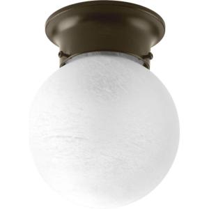 Progress Lighting 1 Light Ceiling Light, 6-Inch Glass Globe Flush Mount Ceiling Lighting Fixture, Dimmable, White Glass, Brushed Nickel (P3401-09)(Antique Bronze)