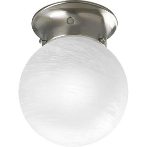 Progress Lighting 1 Light Ceiling Light, 6-Inch Glass Globe Flush Mount Ceiling Lighting Fixture, Dimmable, White Glass, Brushed Nickel (P3401-09)(Brushed Nickel)