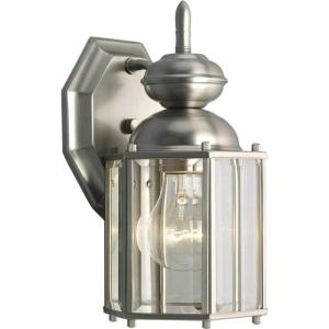 Progress Lighting 1-Light Clear Beveled Glass Traditional Outdoor Wall Lantern Light, BrassGUARD Lantern Collection, Outdoor, P5756-09, Brushed Nickel(Brushed Nickel)
