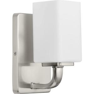 Progress Lighting Cowan Collection 4 3/4 in. 1-Light Vintage Brass Vanity Light Etched Glass Modern Bath(Nickel)