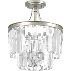 Progress Lighting Glimmer 3 Light 13 inch Semi-Flush Mount Convertible Ceiling Light, Antique Bronze, P2325-20, Design Series(Silver Ridge)