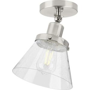 Progress Lighting Hinton Collection 1-Light Seeded Glass Brushed Nickel Industrial Flush Mount Ceiling Light, 10.00×8.00×8.00