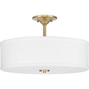 Progress Lighting Inspire Collection 3-Light Ceiling Light, Semi Flush Mount Ceiling Light Fixture with Summer Linen Light Shade for Interior Kitchen Lights, Hallway, 18″ by 11.5″, Satin Brass(Satin Brass with Summer Linen Shade)