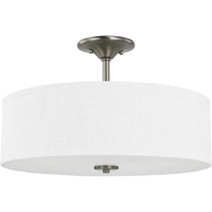 Progress Lighting Inspire Collection 3-Light Ceiling Light, Semi Flush Mount Ceiling Light Fixture with Summer Linen Light Shade for Interior Kitchen Lights, Hallway, 18″ by 11.5″, Satin Brass(Brushed Nickel with Summer Linen Shade)