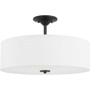 Progress Lighting Inspire Collection 3-Light Ceiling Light, Semi Flush Mount Ceiling Light Fixture with Summer Linen Light Shade for Interior Kitchen Lights, Hallway, 18″ by 11.5″, Satin Brass(Graphite with Summer Linen Shade)