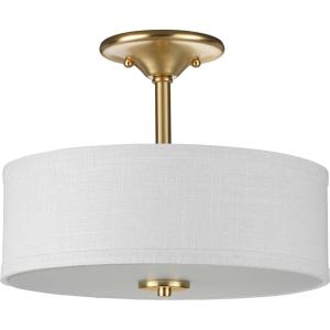 Progress Lighting Inspire Collection 3-Light Ceiling Light, Semi Flush Mount Ceiling Light Fixture with Summer Linen Light Shade for Interior Kitchen Lights, Hallway, 18″ by 11.5″, Satin Brass(Satin Brass with New Traditional Shade)