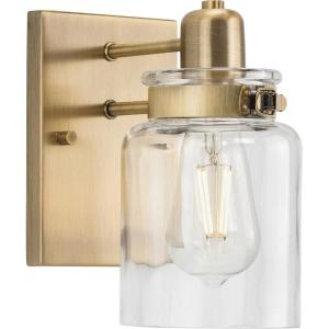 Progress Lighting P300045-163 Calhoun Collection Clear Glass Farmhouse Bath Vanity Light, 1 Light, Vintage Brass(Vintage Brass)