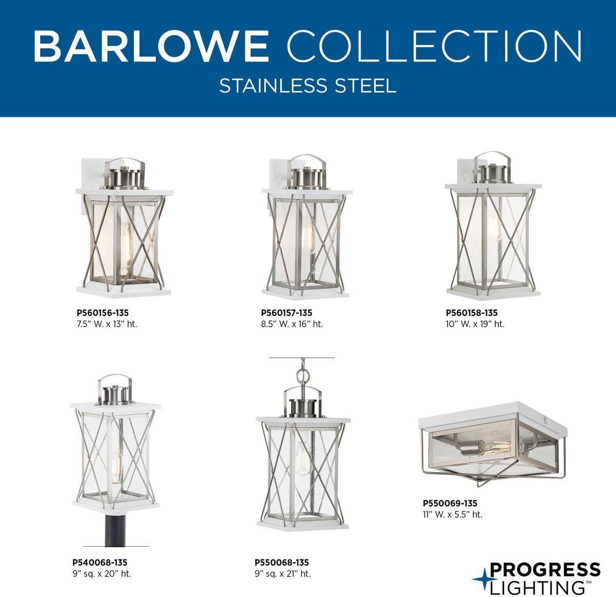 image:imageProgress Lighting Barlowe Collection 1Light Clear Seeded Glass Farmhouse Outdoor Medium Wall Lantern Light Stainless Steel