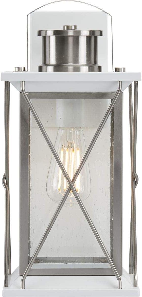 image:imageProgress Lighting Barlowe Collection 1Light Clear Seeded Glass Farmhouse Outdoor Medium Wall Lantern Light Stainless Steel