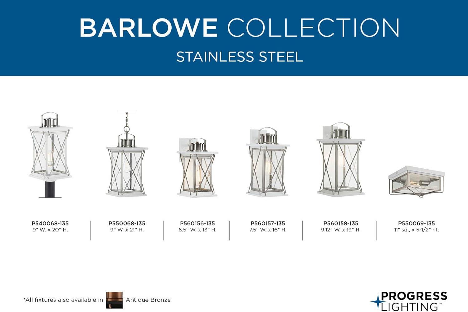 image:imageProgress Lighting Barlowe Collection 1Light Clear Seeded Glass Farmhouse Outdoor Medium Wall Lantern Light Stainless Steel